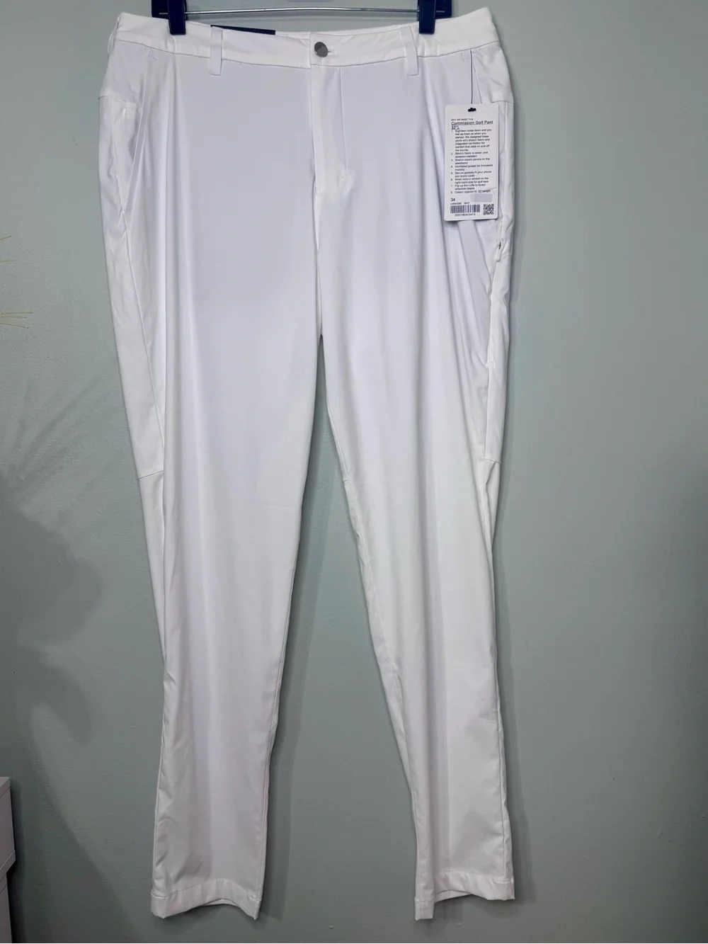 Mens Lululemon Commission Golf Pant 32” Length White Size 34 NWT